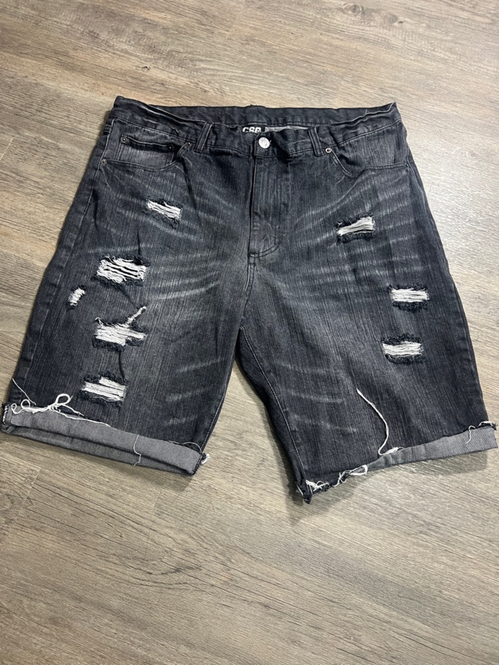 Men's Black Distressed Rolled Hem Jean Shorts